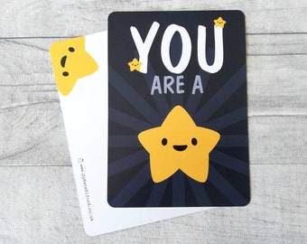 You are a star postcard. A happy, positive message for posting or framing. Thank you post card, well done, you got this, teacher gift