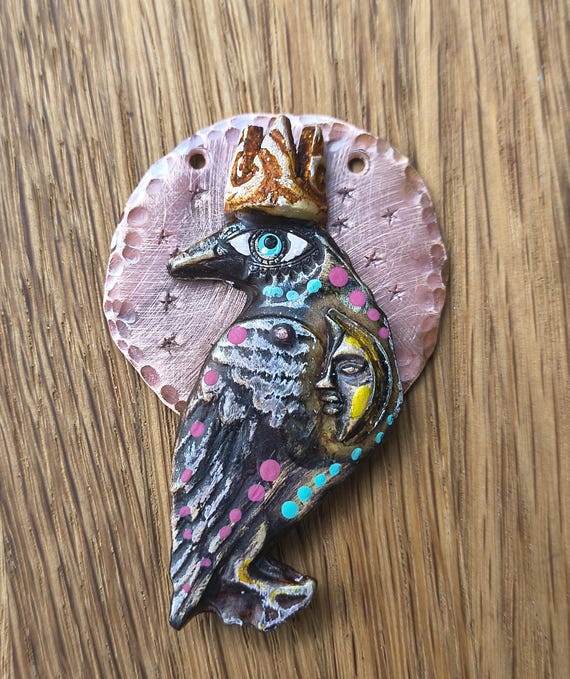 Raven Pendant with Copper Backing