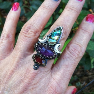 Multi-gemstone Ring with Moons and Stars