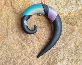 Spiral Pendant, Polymer Clay Beads, Tribal Bead