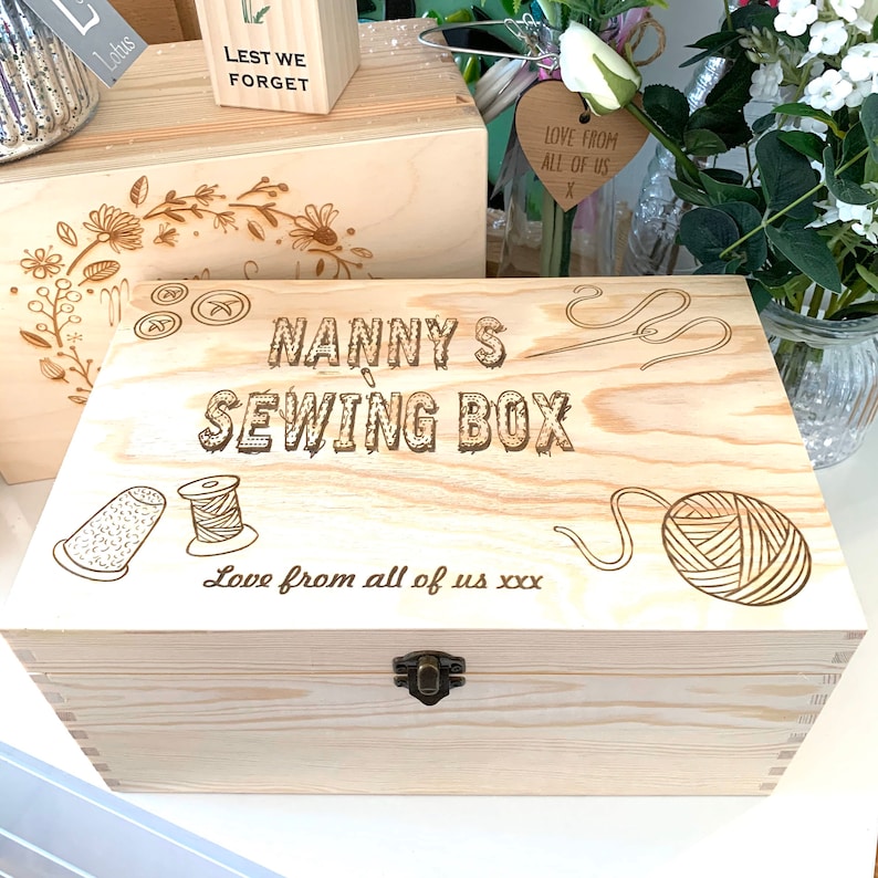 Sewing Box Personalised Engraved Wooden Sewing/knitting Box Etsy UK
