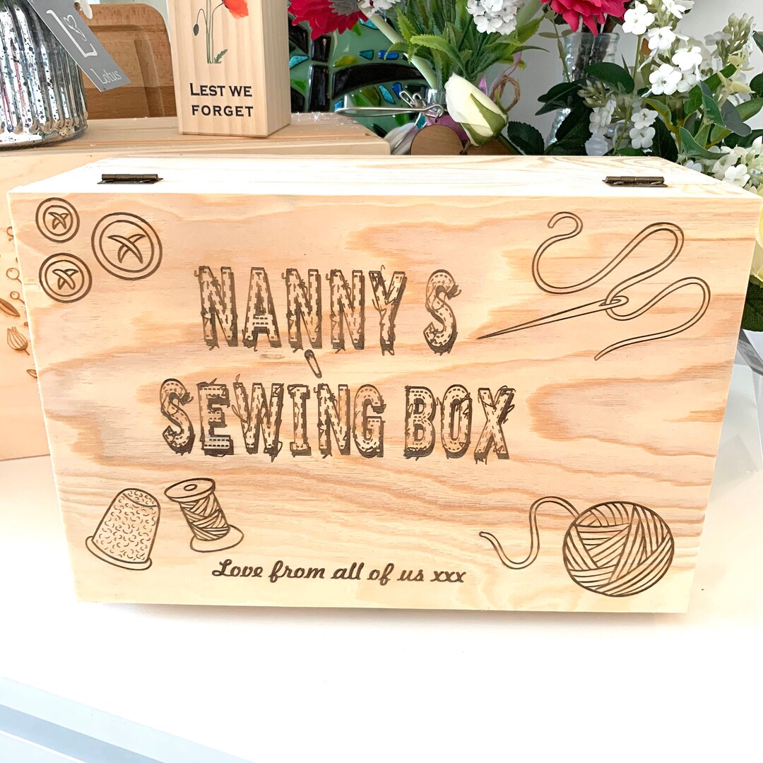 Sewing Box, Personalised Engraved Wooden Sewing/knitting Box Ideal for ...