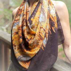 LUSCIOUS Brown Rust Ochre and Slate Blue Italian Made Oversized Silk Scarf/Wrap by F&F image 2