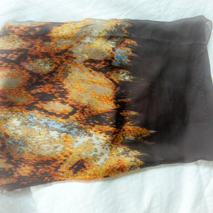 LUSCIOUS Brown Rust Ochre and Slate Blue Italian Made Oversized Silk Scarf/Wrap by F&F image 5