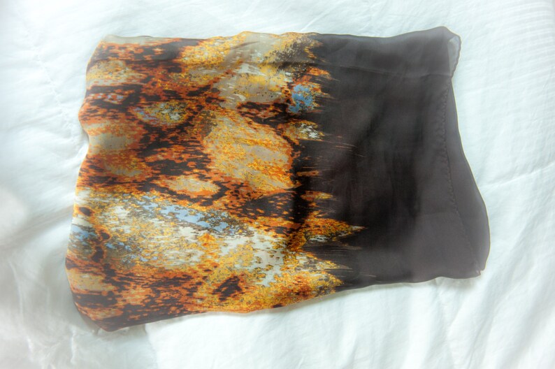 LUSCIOUS Brown Rust Ochre and Slate Blue Italian Made Oversized Silk Scarf/Wrap by F&F image 5