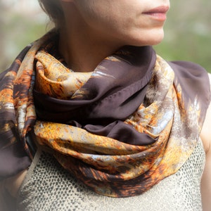 LUSCIOUS Brown Rust Ochre and Slate Blue Italian Made Oversized Silk Scarf/Wrap by F&F image 3