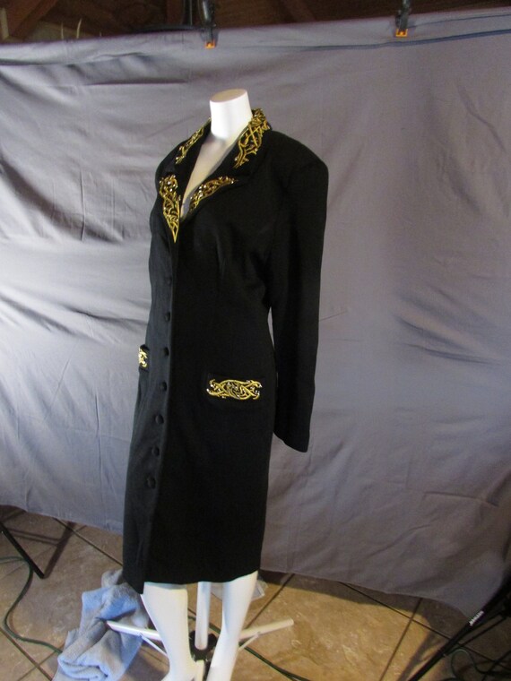 Gold bead trim embellishments vintage black coat … - image 5