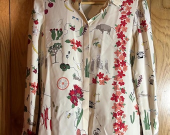 Vintage Tory Burch blouse size 4 super cute cactus and meercats!