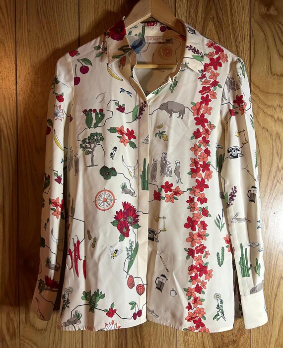 Vintage Tory Burch blouse size 4 super cute cactus and meercats!