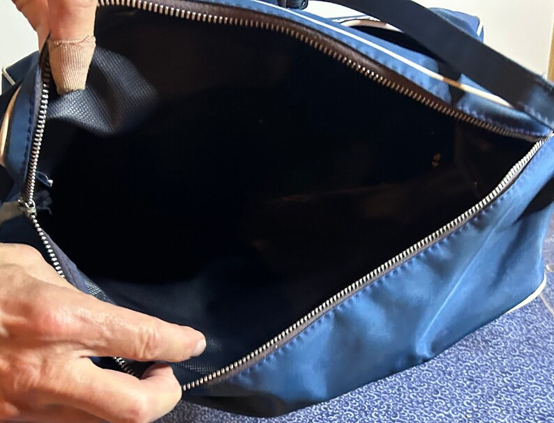 Vintage Alitalia Travel Carryon Bag Navy Blue White Contrast Piping