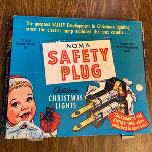 Vintage NOMA safety plug outdoor Christmas lights in original box