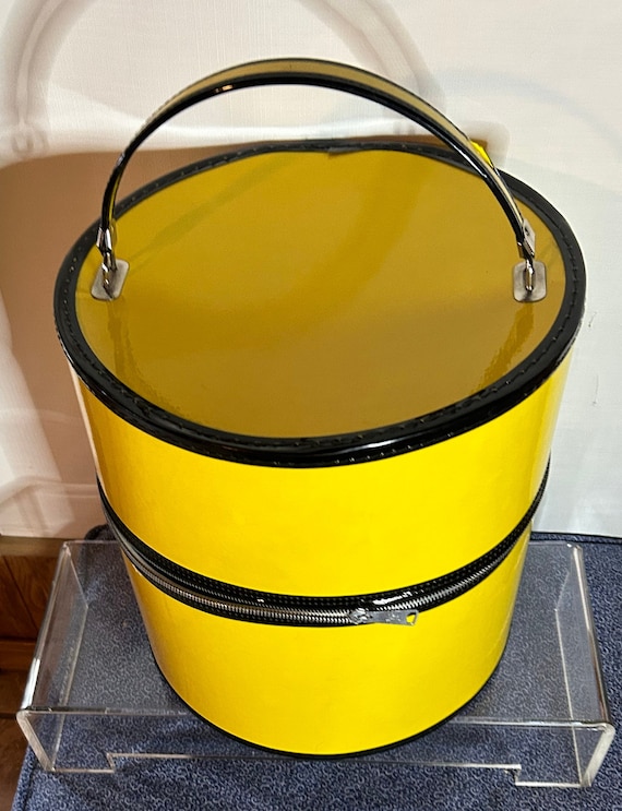 Vintage yellow vinyl round suitcase super cool and