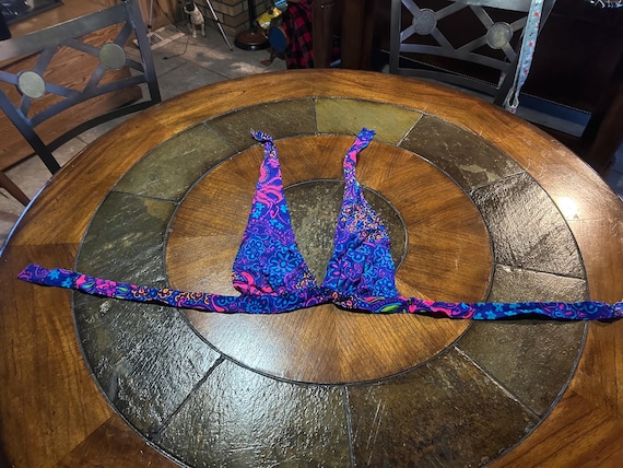 Vintage bikini halter top 1960-1970 bright colored flowers