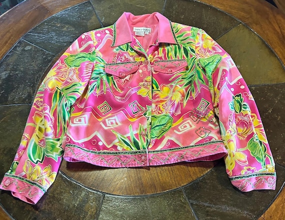 OHHH LA LA bedazzling Nancy Bolen pink sequinned short lightweight jacket