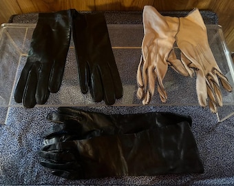 Vintage woman&#39;s leather gloves cream/brown  short black long black