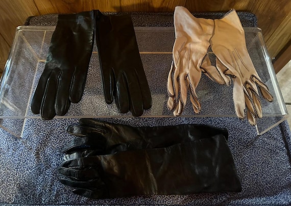 Vintage woman's leather gloves cream/brown  short black long black