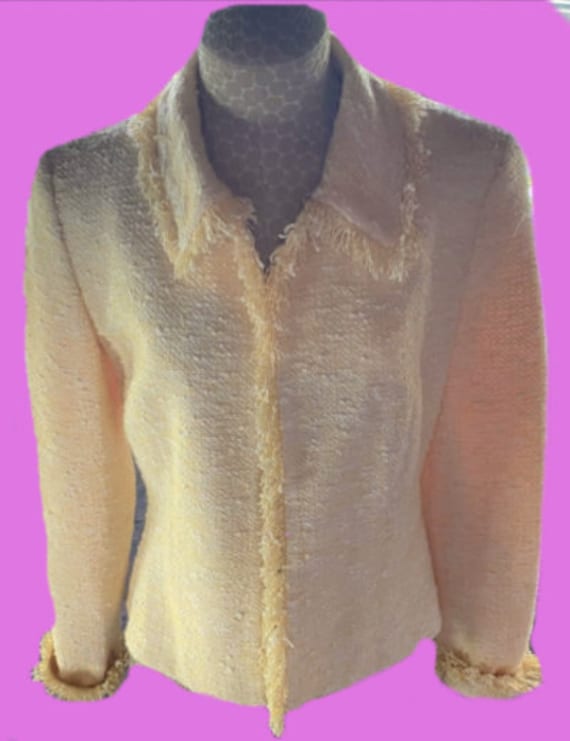 Enrico Ferezi made in France short boucle knit yellow jacket size 2