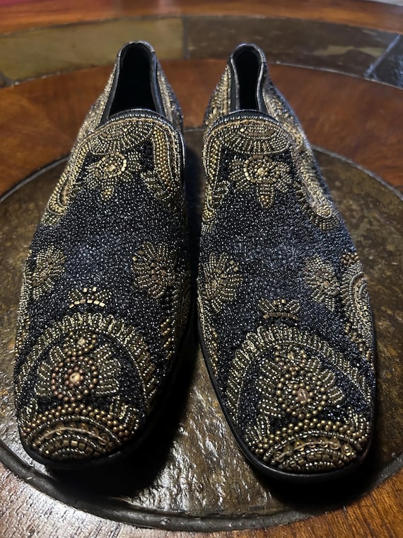 Mens snazzy loafers Donald Pilner made in Italy size 7 1/2 M beaded loafers UNIQUE with