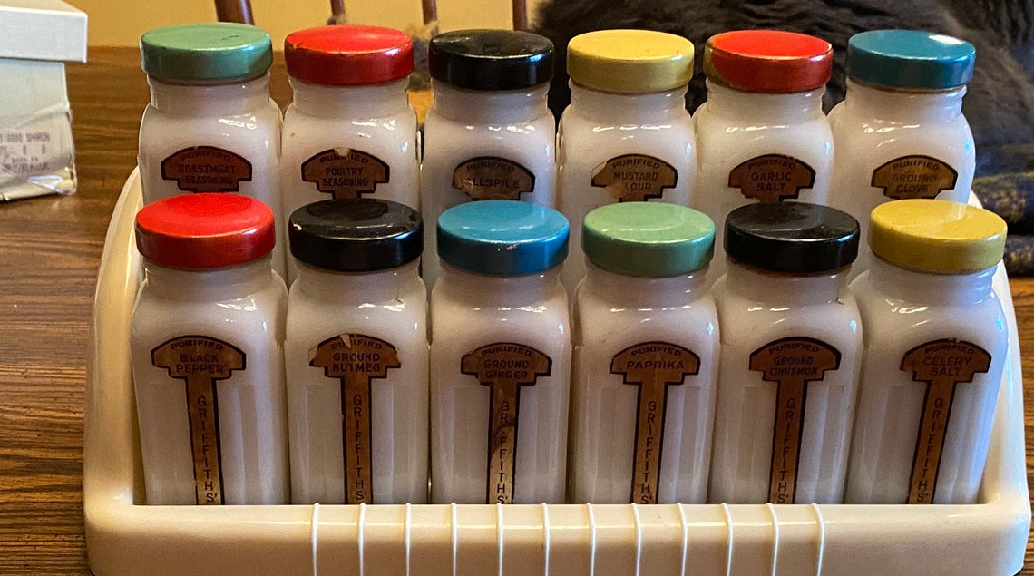 Vintage Glass Spice Jars and Display Griffith Laboratories 12 Etsy