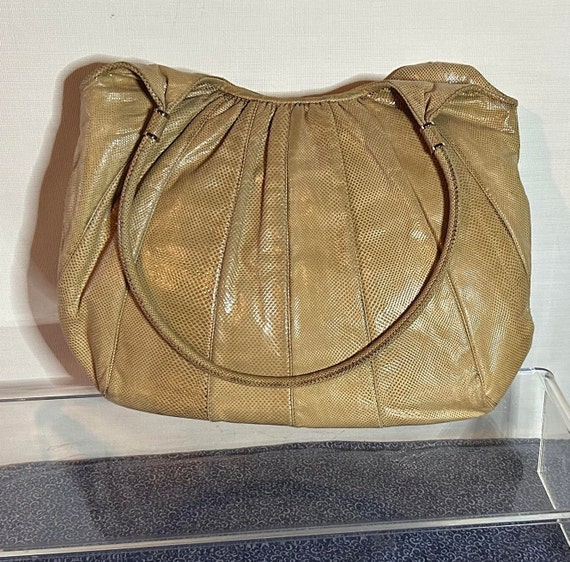 Vintage Judith Leiber beige exotic karung reptilian double handled bag
