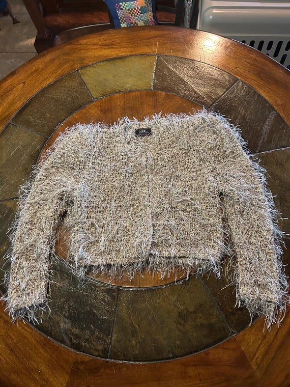 Vintage "eyelash"cardigan gold, silver, white by Estella