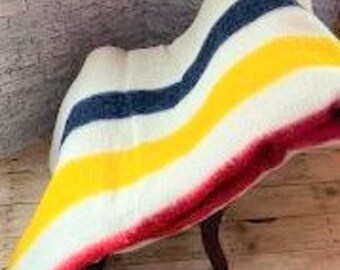Iconic Hudson Bay Blanket multi stripe 84 x 72 good condition point blanket