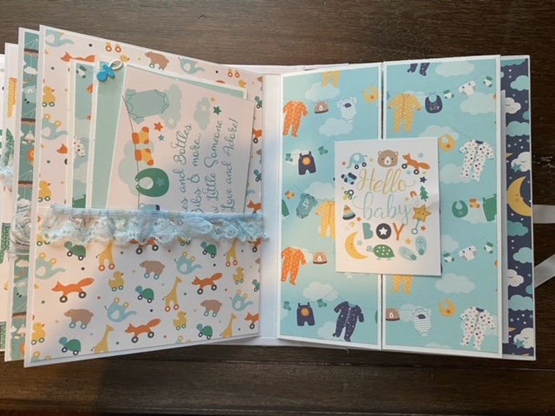 Baby Boy Mini Album, Pre-Made Baby Boy Album, First Year Album, Baby Album, Baby Book, Baby Boy Mini Album, Newborn Scrapbook,Newborn Album, afbeelding 4