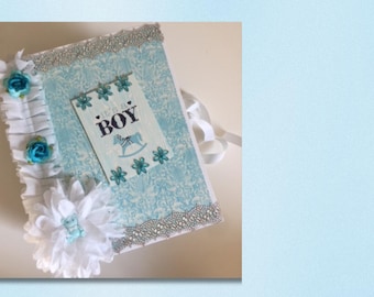 Handmade Baby Boy Photo Album, First Year Keepsake, Embellished Scrapbook