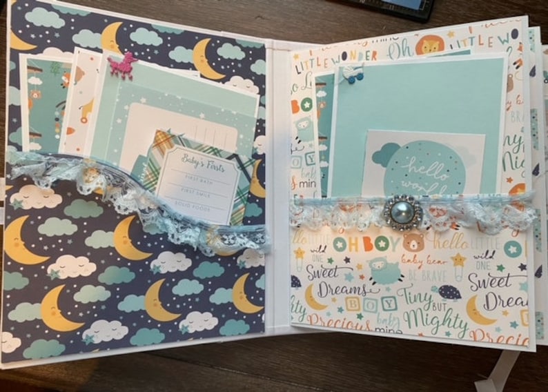 Baby Boy Mini Album, Pre-Made Baby Boy Album, First Year Album, Baby Album, Baby Book, Baby Boy Mini Album, Newborn Scrapbook,Newborn Album, image 1