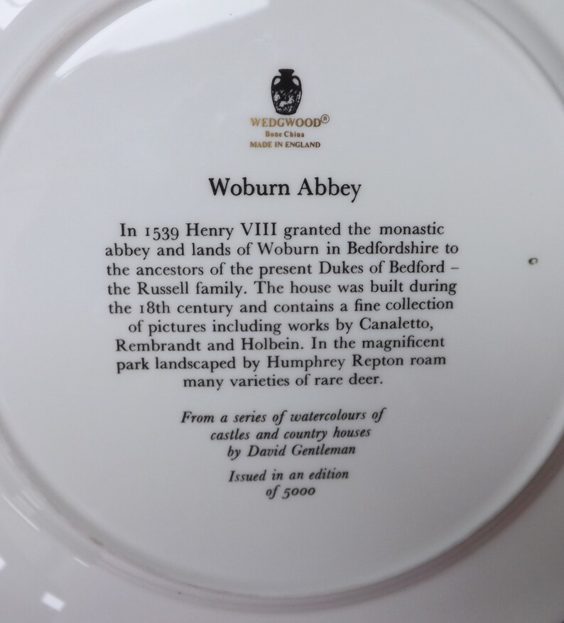 Limited Edition 27cm Diameter Bone China Decorative Plate WEDGWOOD PLATE Woburn Abbey Mothers Day Gift Made in England