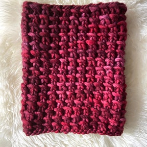Luxurious Hand Knit Cowl Scarf - RASPBERRY