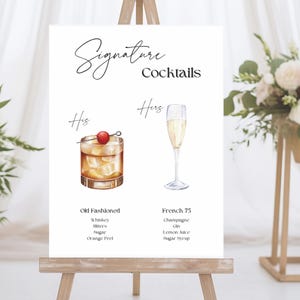 Póster de cócteles exclusivos y elegantes personalizables: bebidas para él y para ella para bodas y fiestas: estilo antiguo francés 75