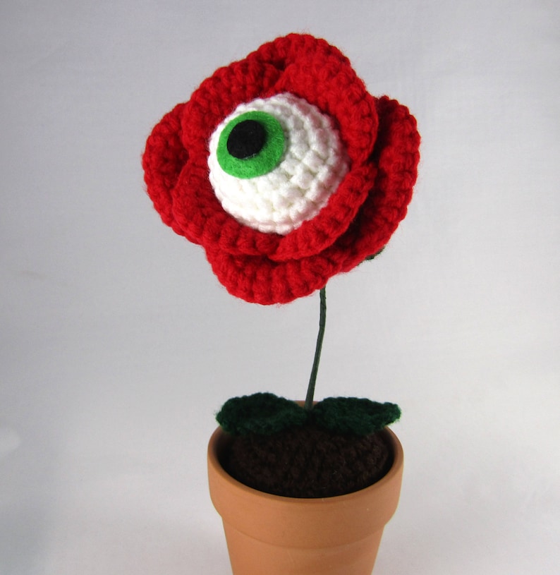 PDF Crochet Pattern Eye Ball Rose Creepy Flower red rose flower eyeball plant horror crochet weird crochet pattern image 9