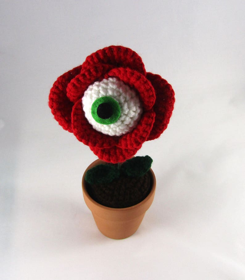 PDF Crochet Pattern Eye Ball Rose Creepy Flower red rose flower eyeball plant horror crochet weird crochet pattern image 5