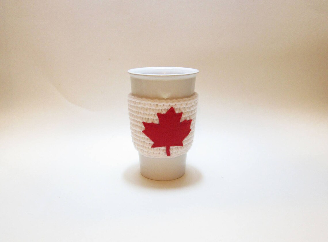 Canada 150 Cup Cozy White With Red Maple Leaf Canada 150 Etsy