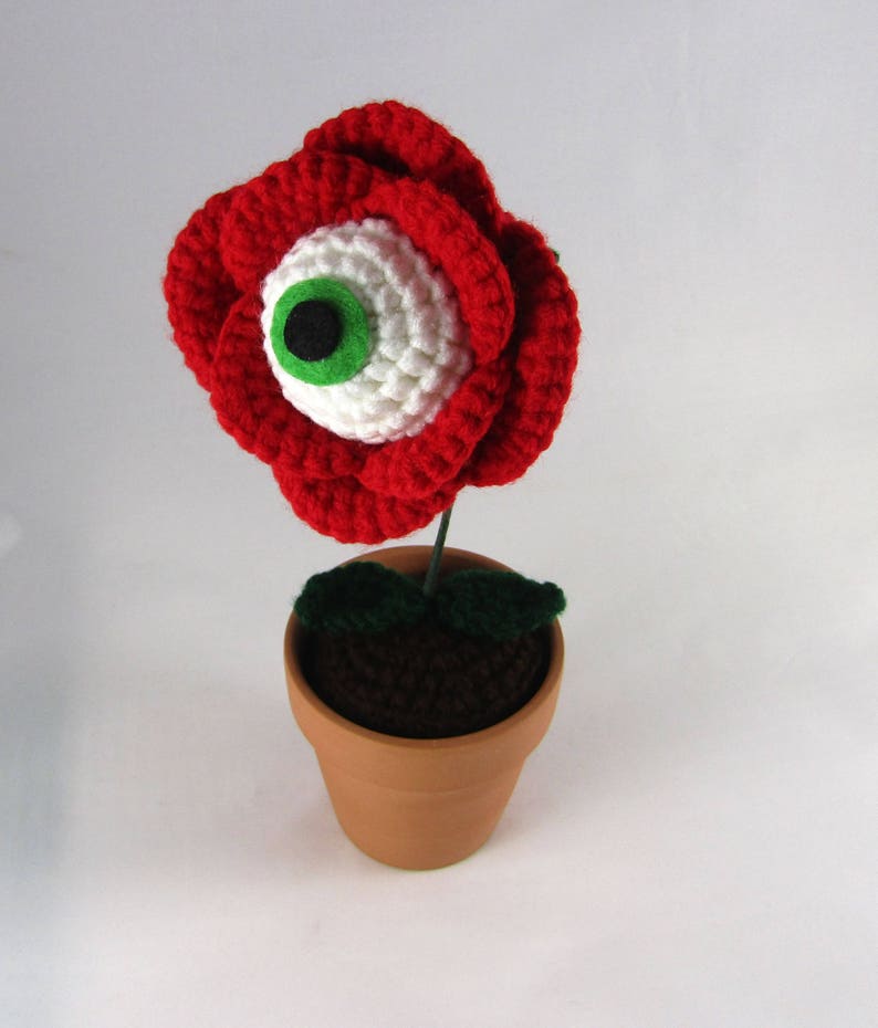 PDF Crochet Pattern Eye Ball Rose Creepy Flower red rose flower eyeball plant horror crochet weird crochet pattern image 10