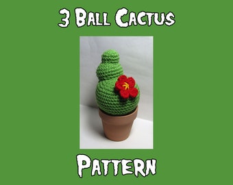 PDF Cactus Crochet Pattern - Ball Cactus Amigurumi Pattern - Succulent PDF pattern - red flower - plant crochet pattern