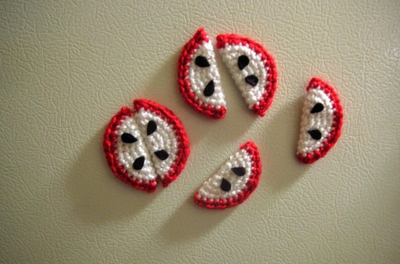 Country Rustic Decor Red Apple Slices Crochet Apples Handmade Kitchen Magnets Apple Slice Fridge Magnets Crochet Fruit Slice