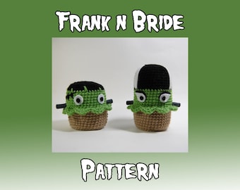 Frank n Bride Cupcake Pattern - Crochet Pattern Frankenstein's Monster - Bride of Frankenstein Plush Pattern