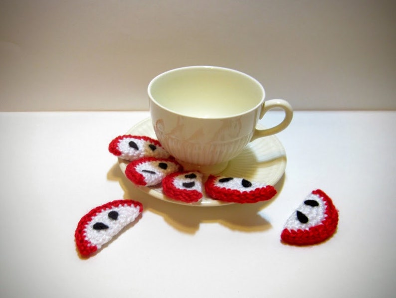 Country Rustic Decor Red Apple Slices Crochet Apples Handmade Kitchen Magnets Apple Slice Fridge Magnets Crochet Fruit Slice