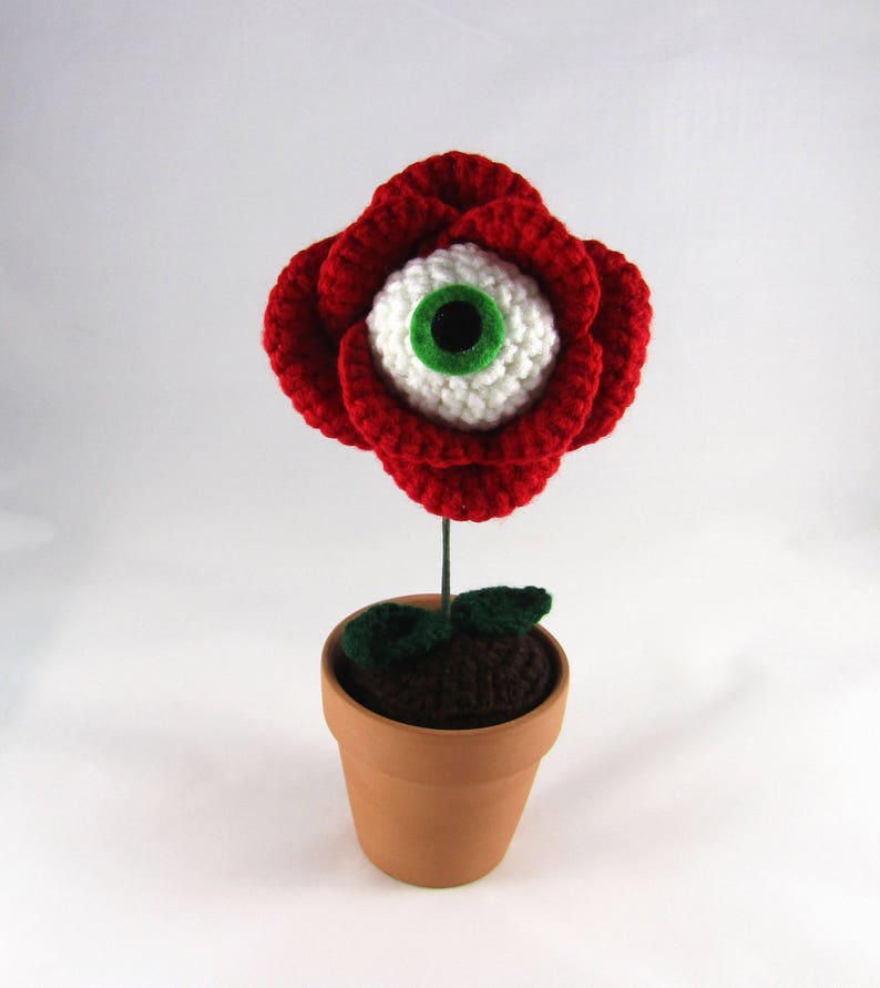 PDF Crochet Pattern Eye Ball Rose Creepy Flower red rose flower eyeball plant horror crochet weird crochet pattern image 7