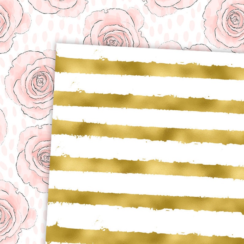 Gold digital paper Pink and gold party Digital scrapbooking | Etsy