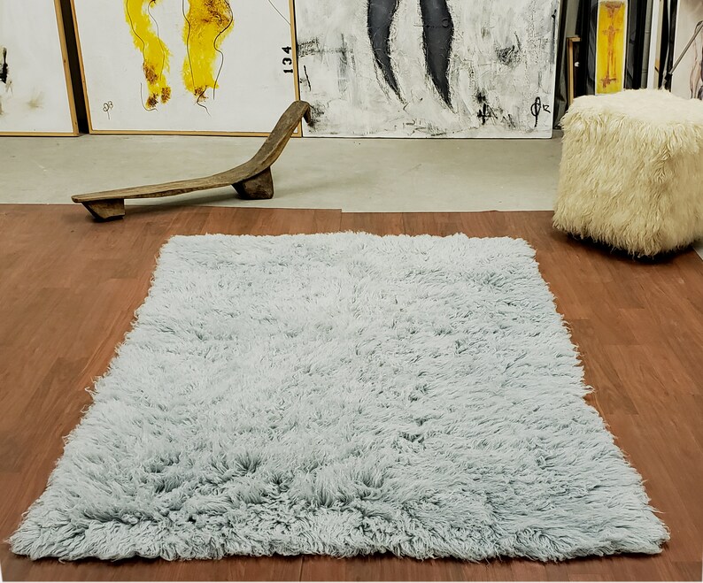 Beautiful 3' X 5' Blue Mist Flokati Rug Super Thick Etsy