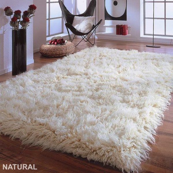 Ultra-Plush Flokati Rugs | Thick 4000gsm weight | Long 4.5" wool pile | Excellent quality | Popular sizes | Shaggy Off White Wool Area Rug