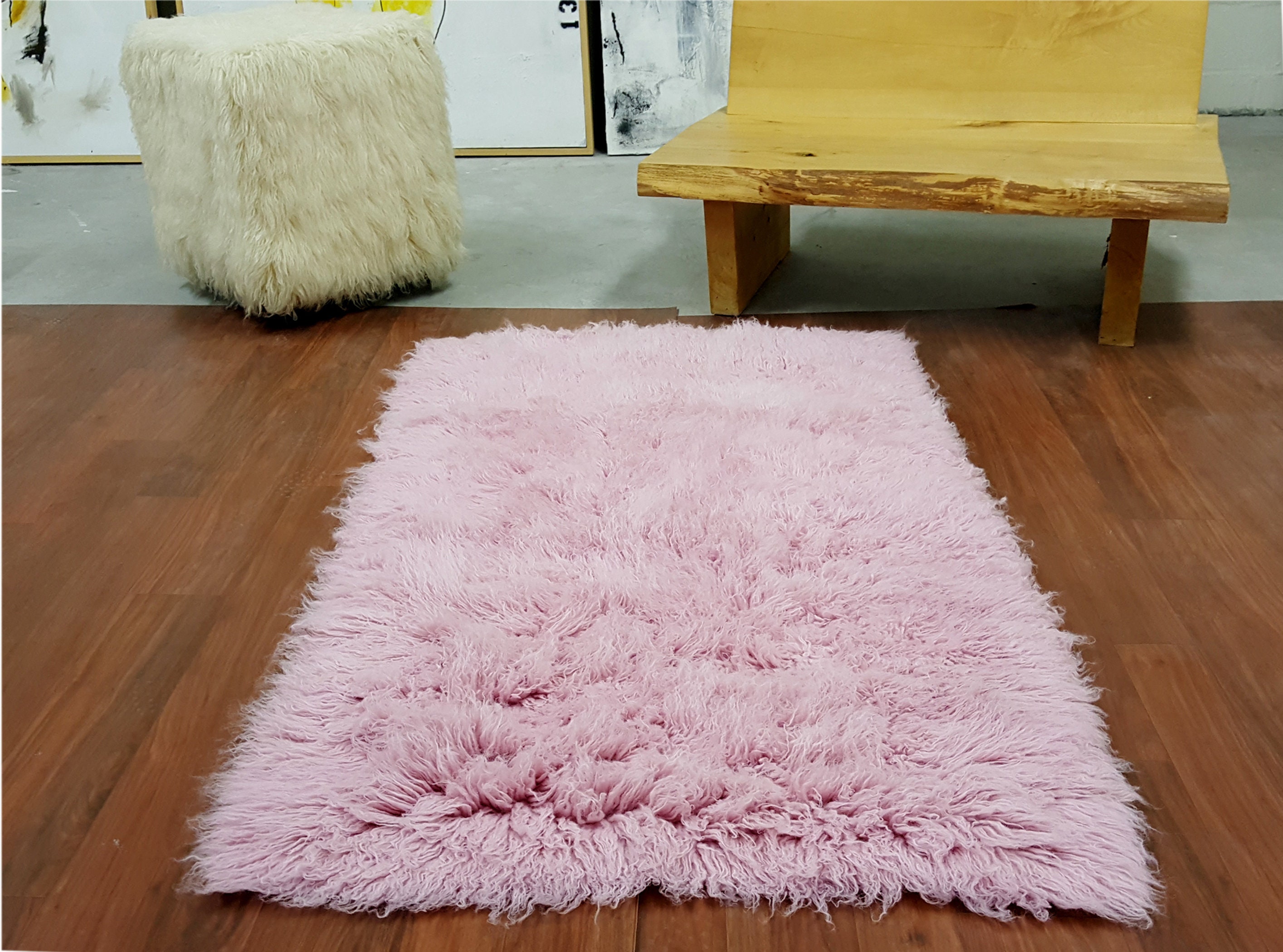 Stylish 3' x 5' Pink Blush flokati shag rug. Premium Etsy