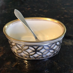 Lenox Oval RAMEKIN with Sterling Silver Holder and Cartier Sterling Spoon