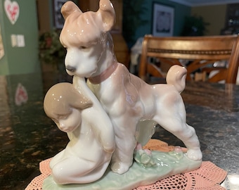 Lladro #6556 SAFE and SOUND ~ Dog with Child Figurine