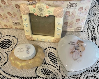 Precious Moments Three piece set ~ Heart Trinket box, Candle on a Cloud and Frame