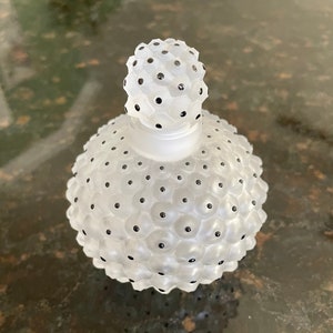 Vintage Lalique Cactus Frosted Crystal Black Enameled Hobnail Perfume Bottle with Stopper ~ Perfect!