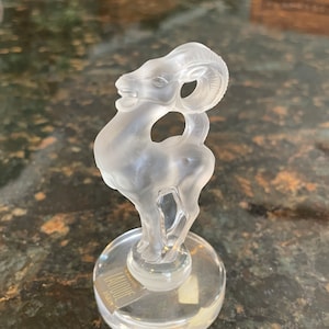 Lalique Crystal Clear & Frosted Satin BASTIA RAM (larger) Signed paperweight